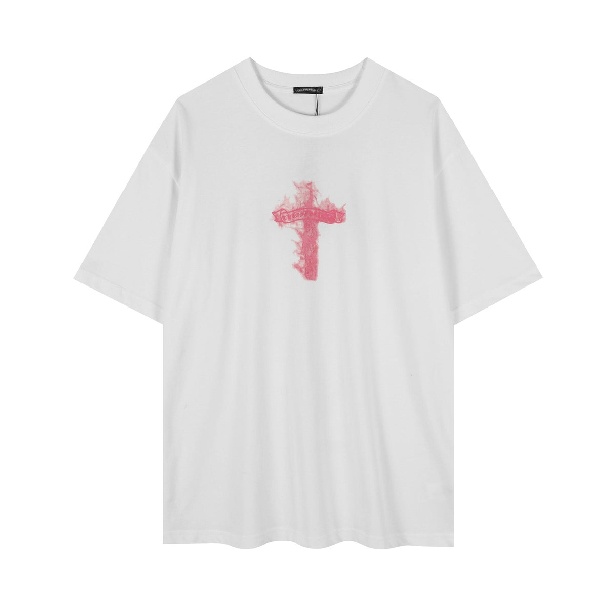 Chrome Hearts Pink Flame Cross Graphic T-Shirt — front