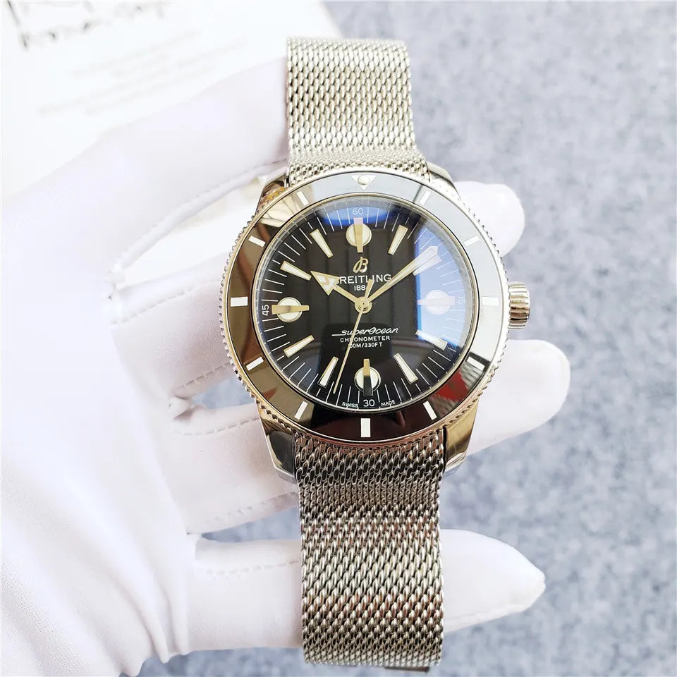 Breitling Superocean Mesh Band Black Dial - Hình 3