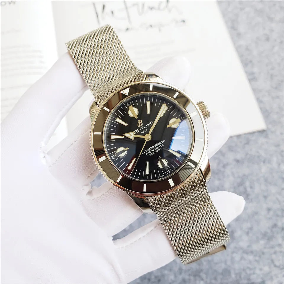 Breitling Superocean Mesh Band Black Dial - Hình 10