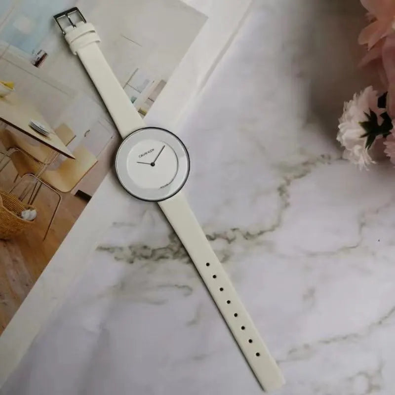 Calvin Klein White Leather Watch - Hình 2