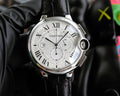 Cartier Ballon Bleu Silver Dial Black Leather Watch