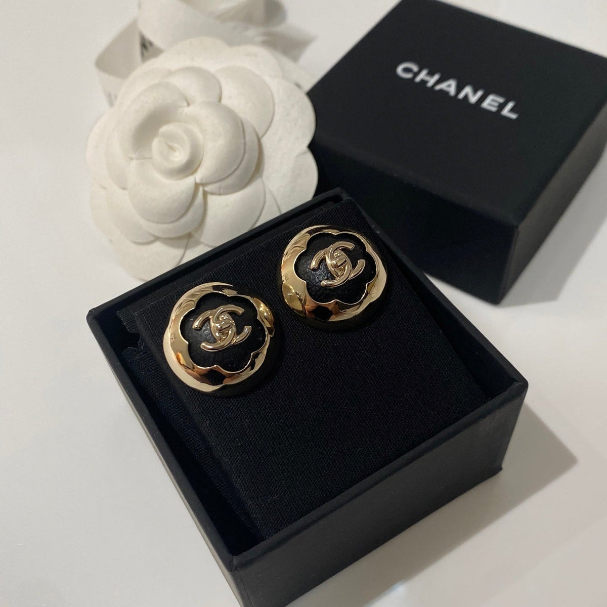 Chanel Classic White Silver Enamel Double C Earrings - Style 2