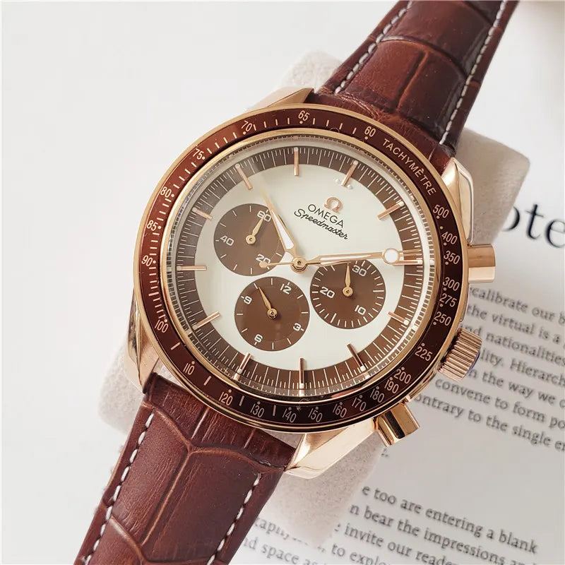 Omega Gold Brown Leather Chronograph - Hình 2