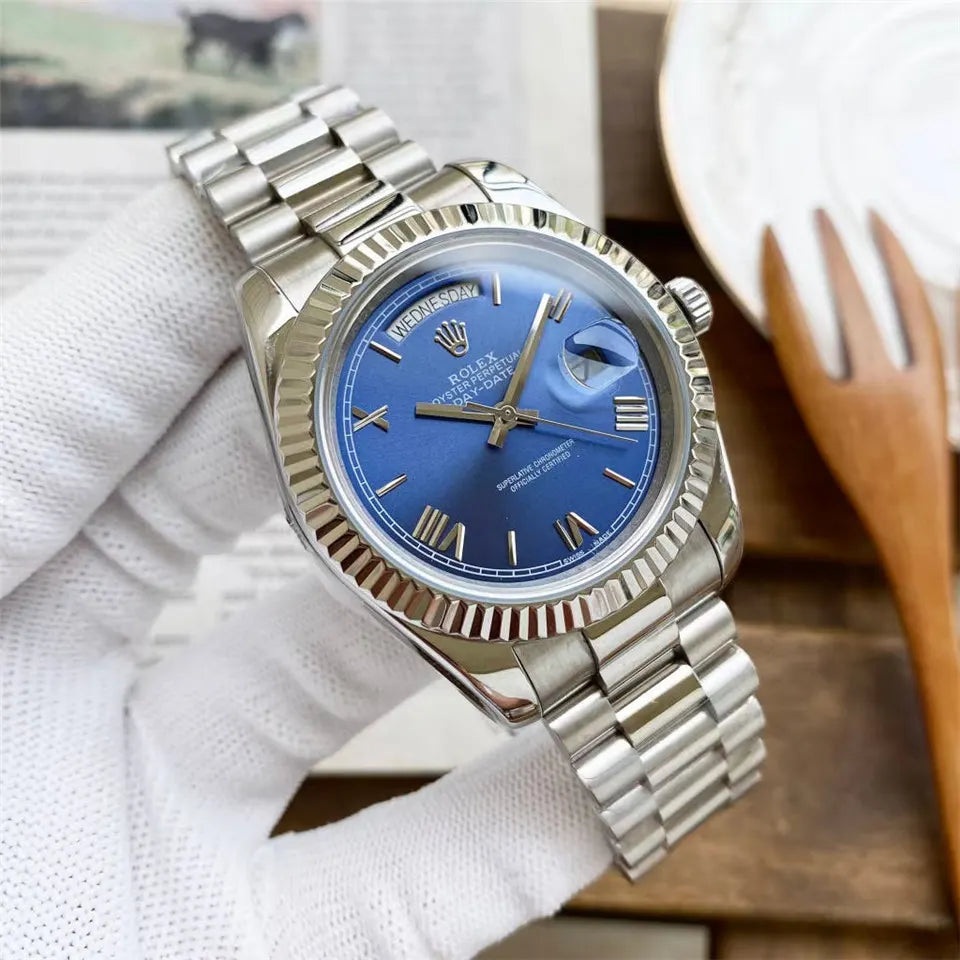 stainless Rolex Day-Date Blue Dial